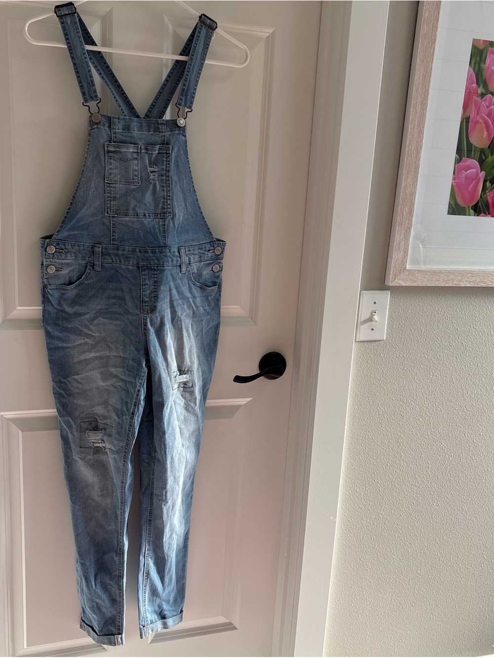 Justice Light Blue Distressed Denim Overalls